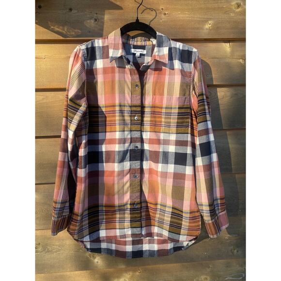 Madewell classic ex-boyfriend long sleeve button shirt in seconda plaid - Picture 4 of 7